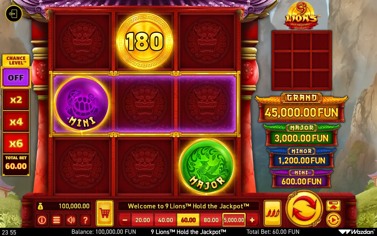 The base game — 9 Lions Hold The Jackpot