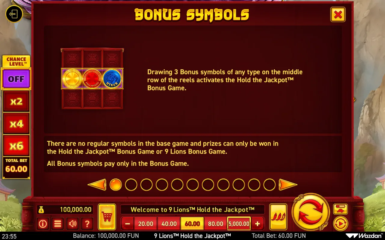 Game rules, page 1 — 9 Lions Hold The Jackpot