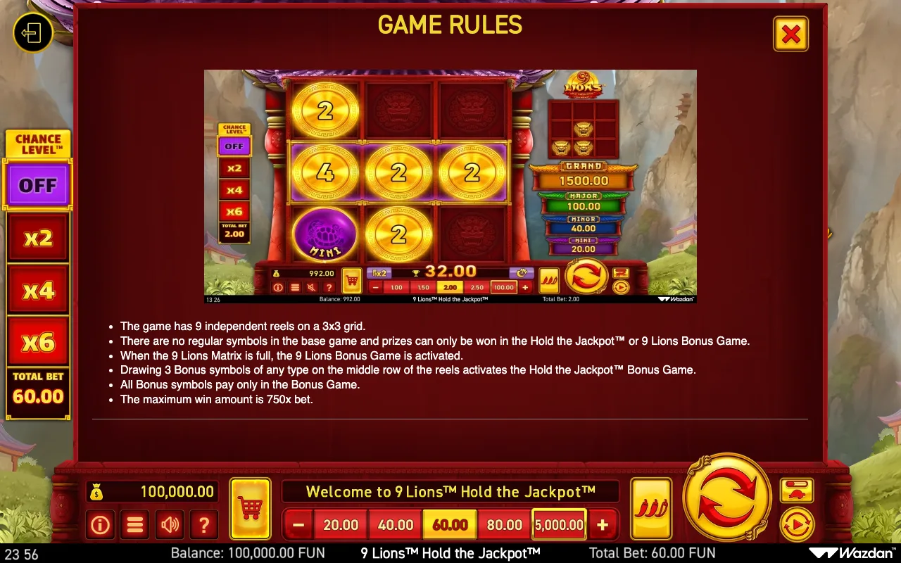 Game rules, page 12 — 9 Lions Hold The Jackpot