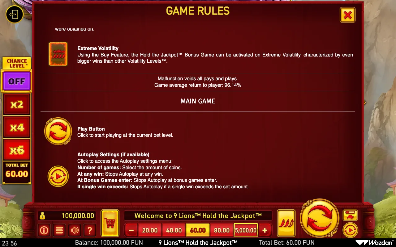 Game rules, page 14 — 9 Lions Hold The Jackpot