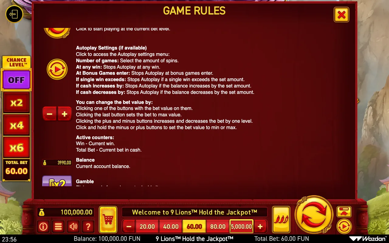 Game rules, page 15 — 9 Lions Hold The Jackpot
