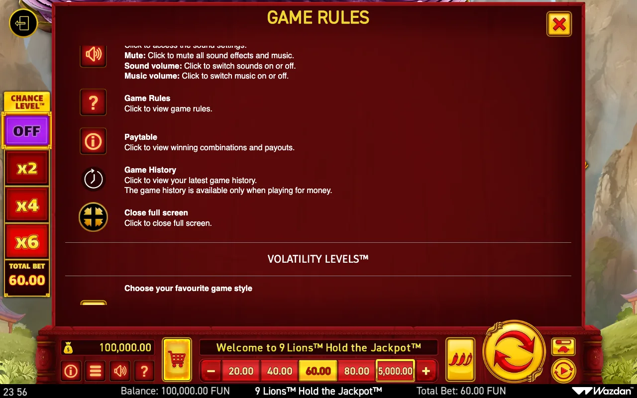 Game rules, page 16 — 9 Lions Hold The Jackpot