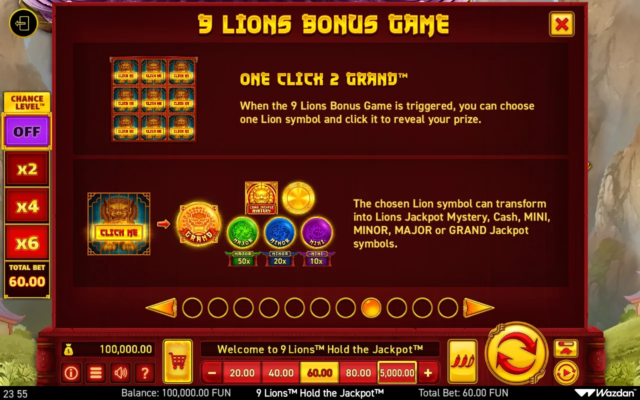 Game rules, page 8 — 9 Lions Hold The Jackpot