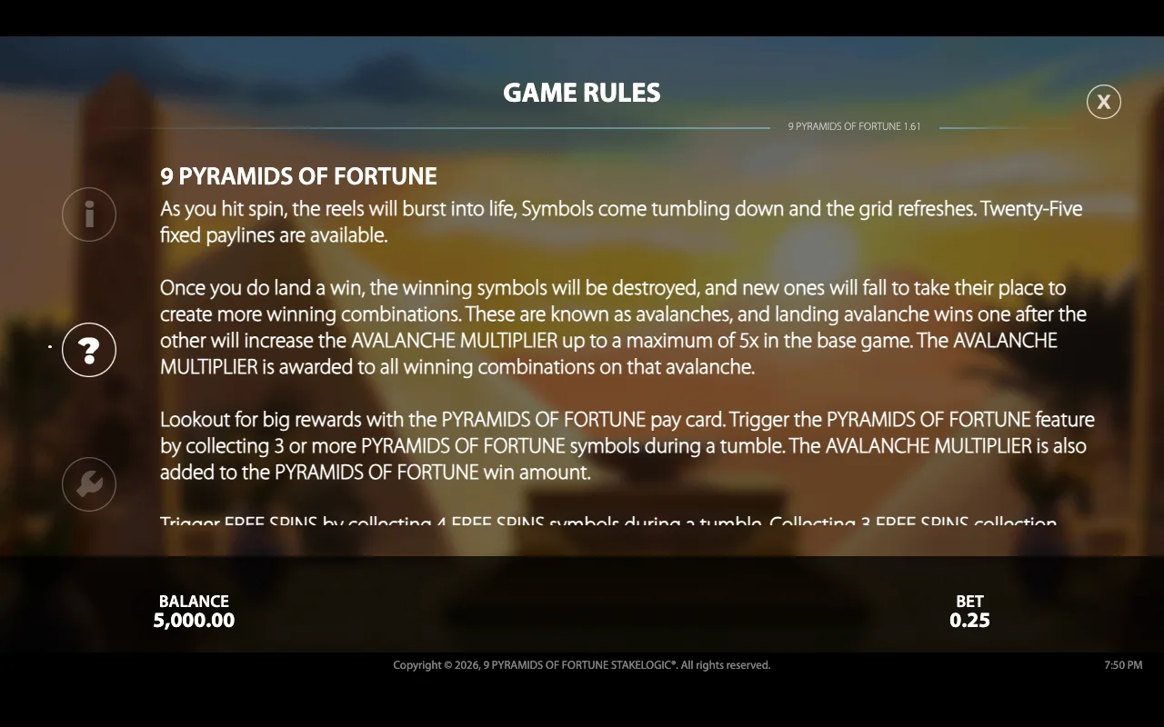 Game rules — 9 Pyramids of Fortune