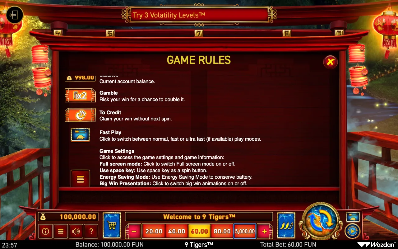 Game rules, page 7 — 9 Tigers