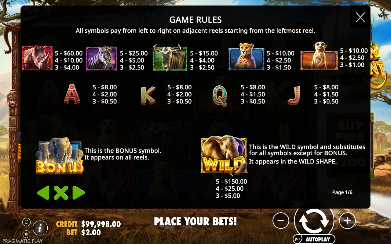 Game rules, page 1 — African Elephant