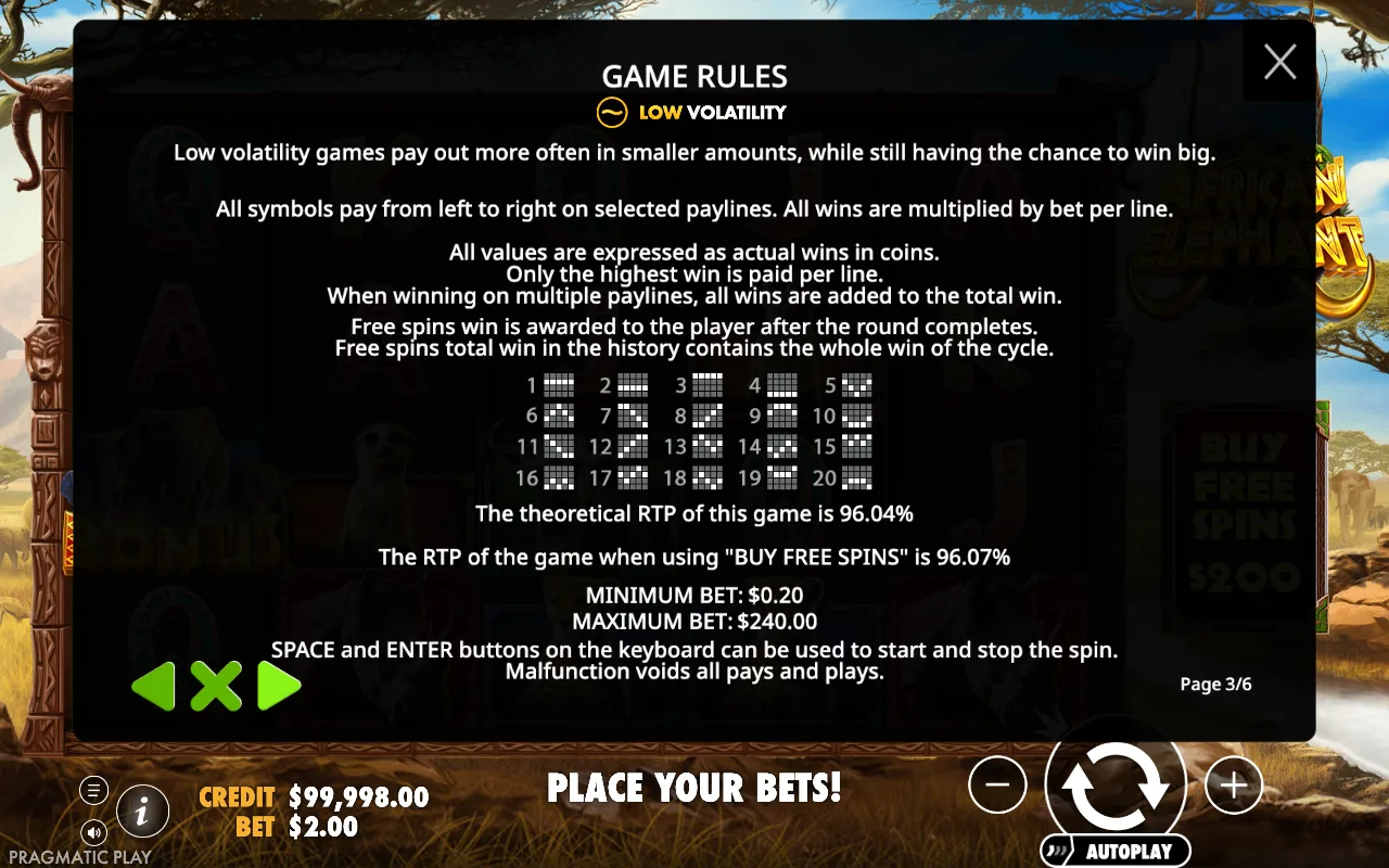 Game rules — African Elephant