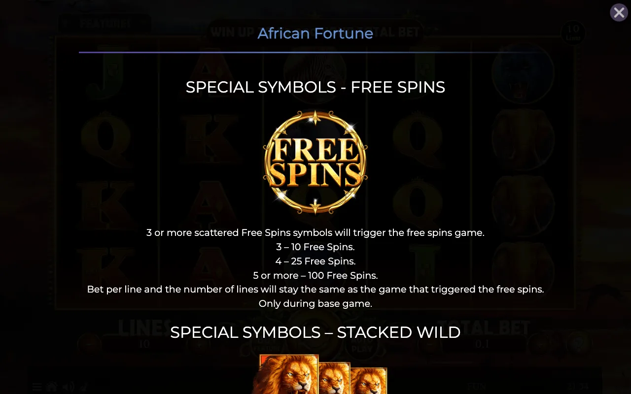 Special symbols - free spins — African Fortune
