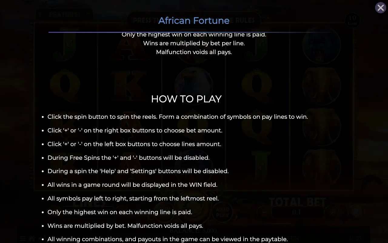 How to play — African Fortune