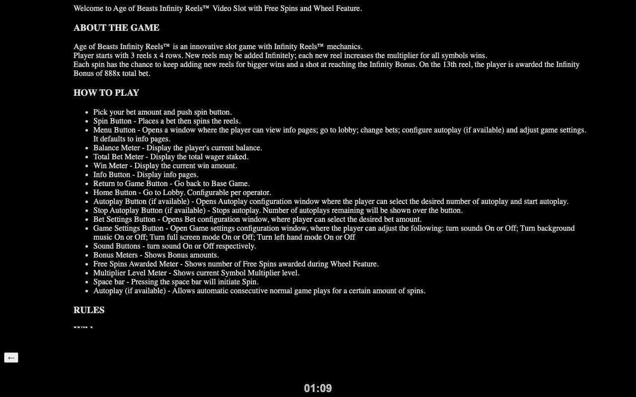 So wird gespielt — Age of Beasts Infinity Reels