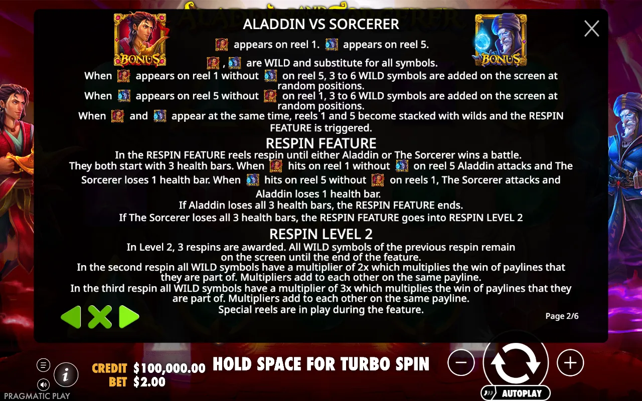 Game rules, page 2 — Aladdin and the Sorcerer