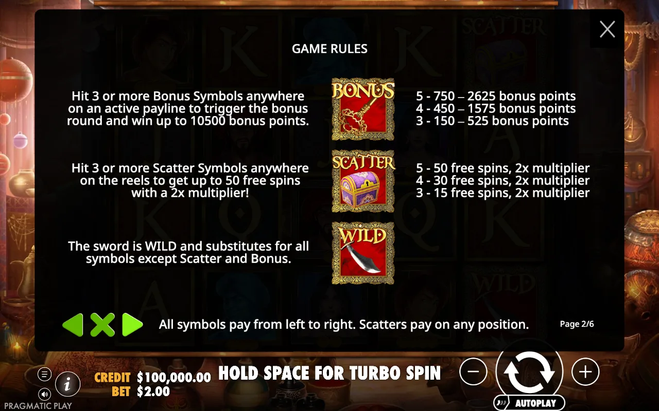 Game rules — Aladdin's Treasure