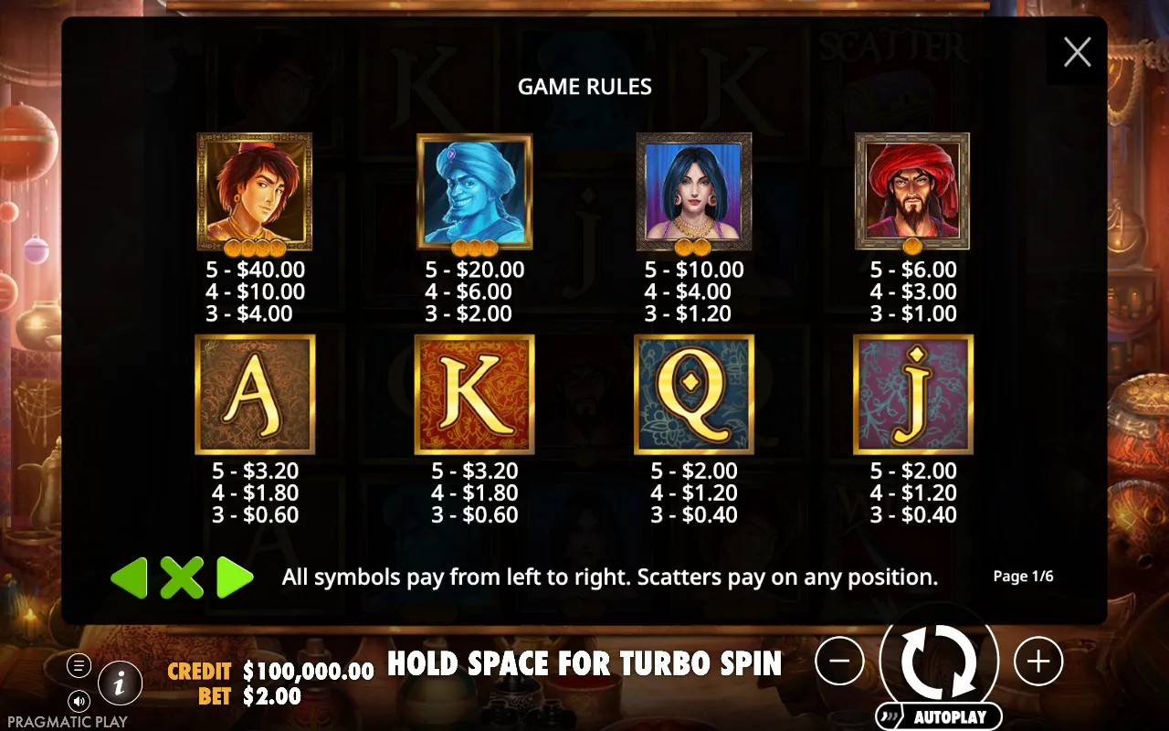Game rules — Aladdin's Treasure