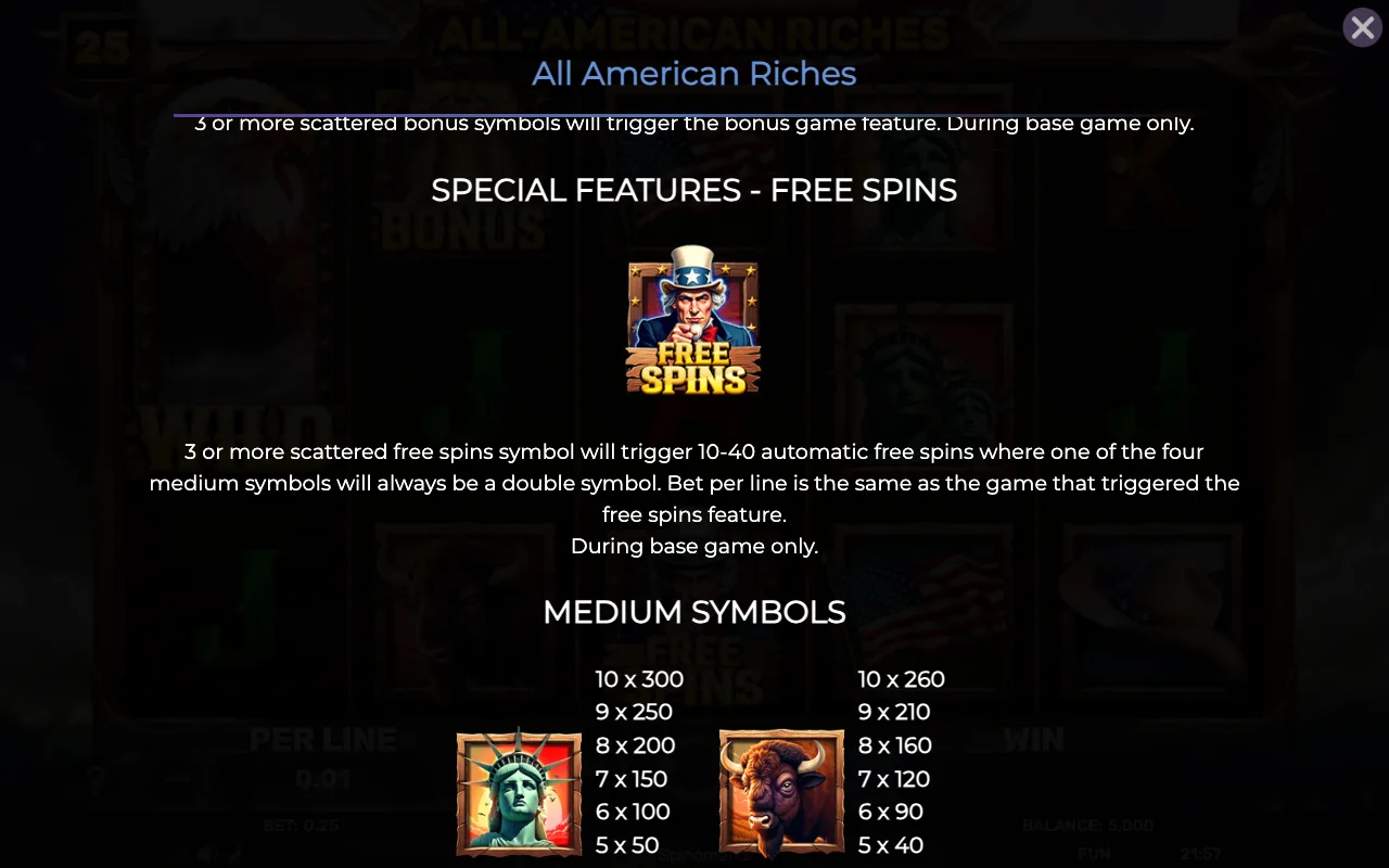 Special features - free spins — All American Riches