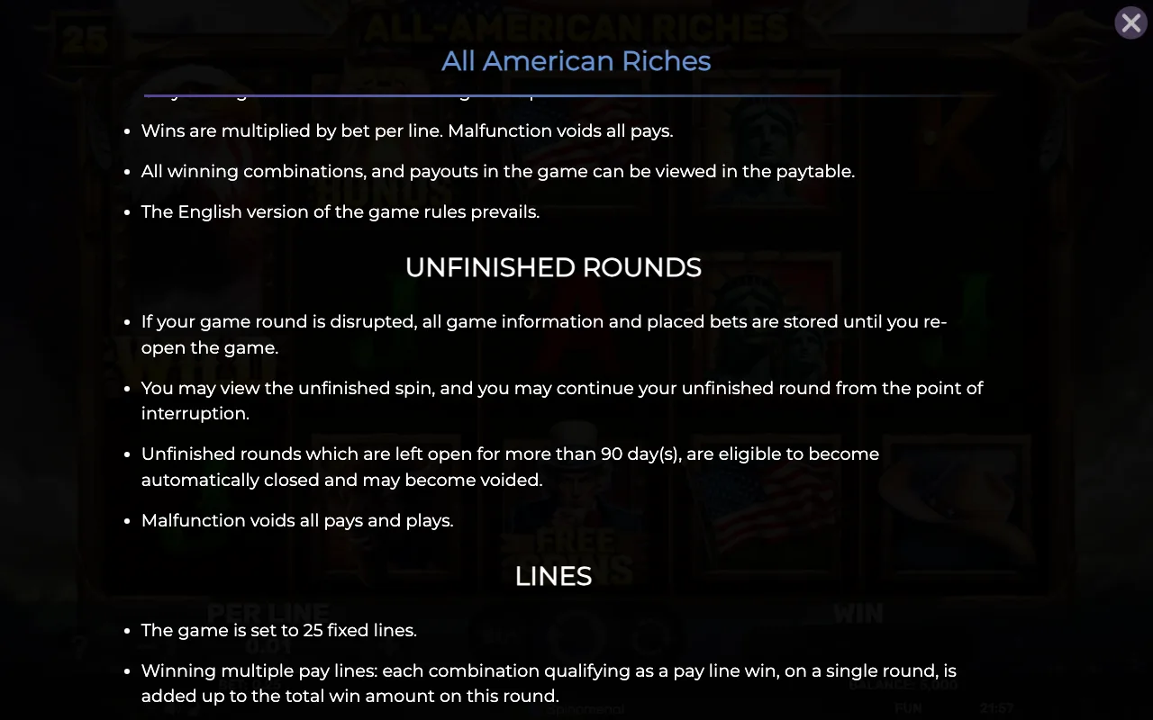 Game rules, page 7 — All American Riches
