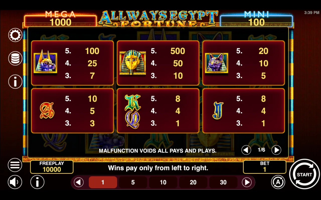 Game rules, page 1 — Allways Egypt Fortune