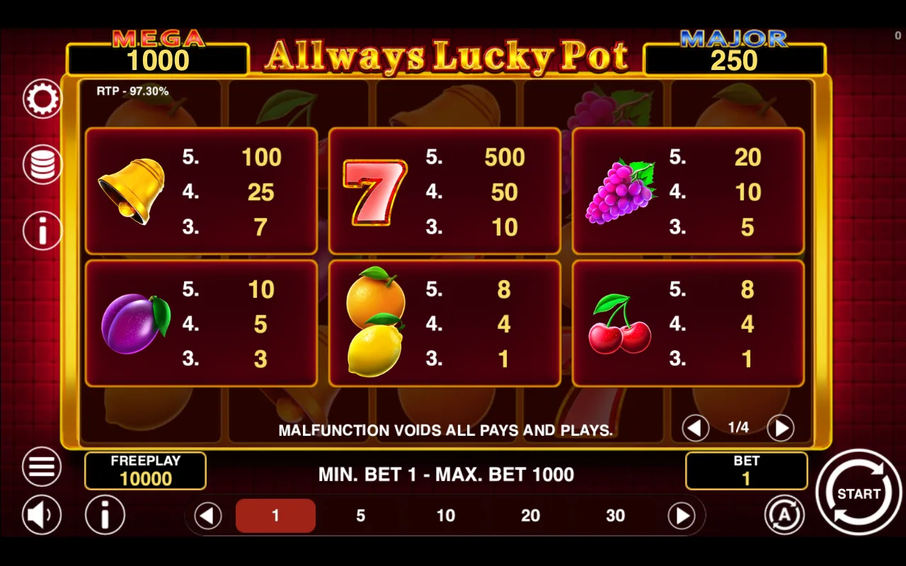 Game rules, page 1 — Allways Lucky Pot