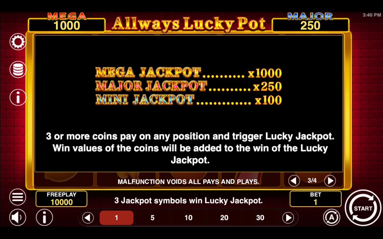 Game rules, page 3 — Allways Lucky Pot
