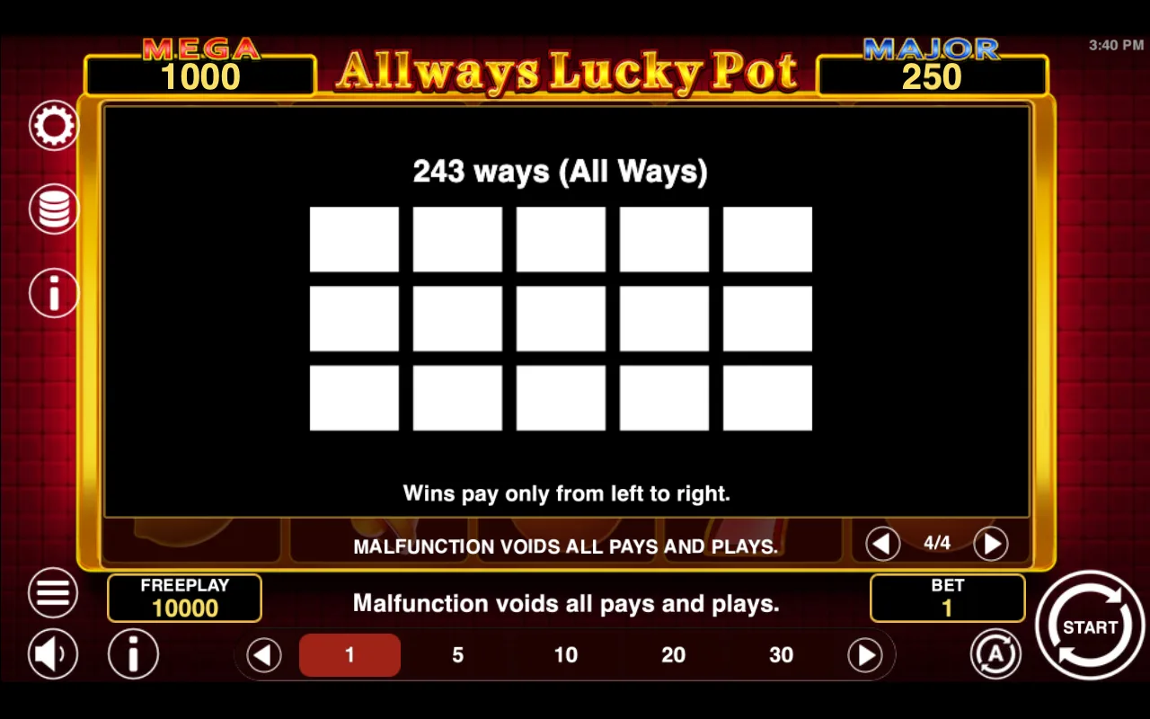 Game rules, page 4 — Allways Lucky Pot