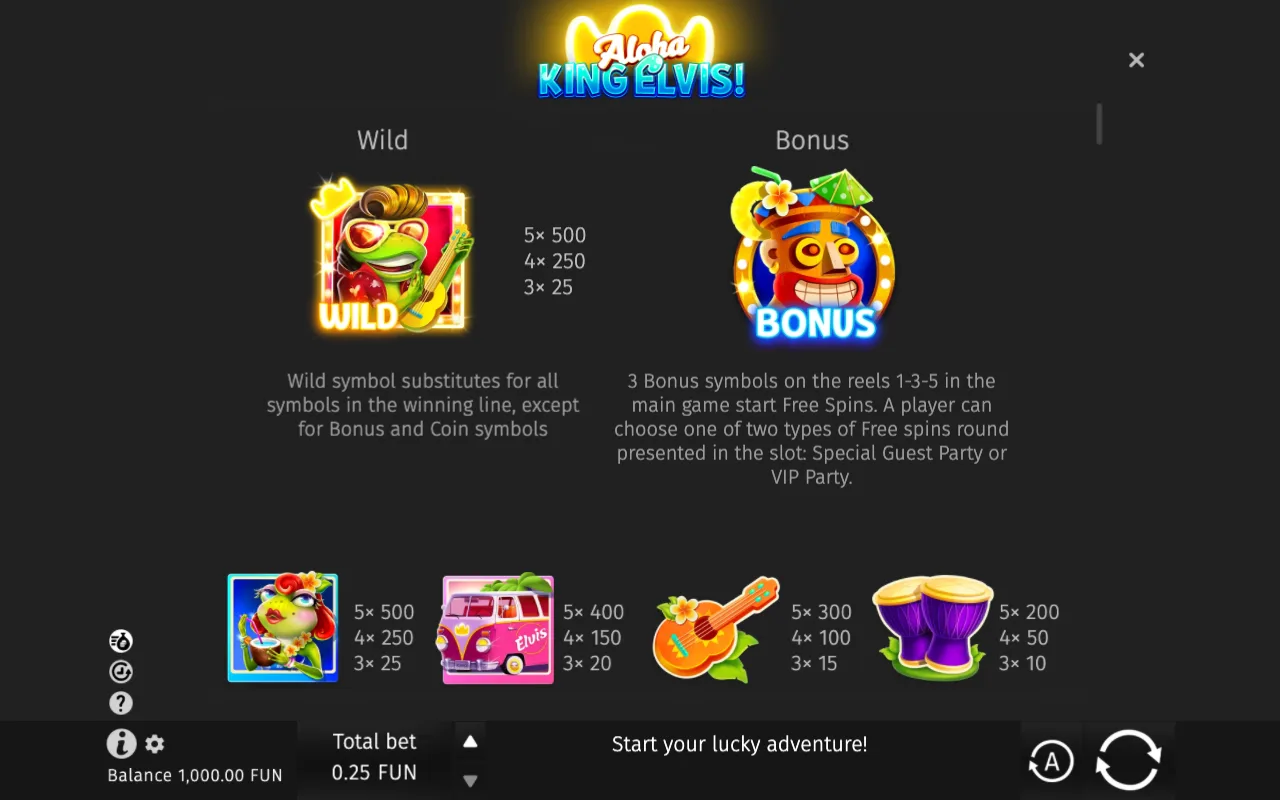 Game rules, page 1 — Aloha King Elvis
