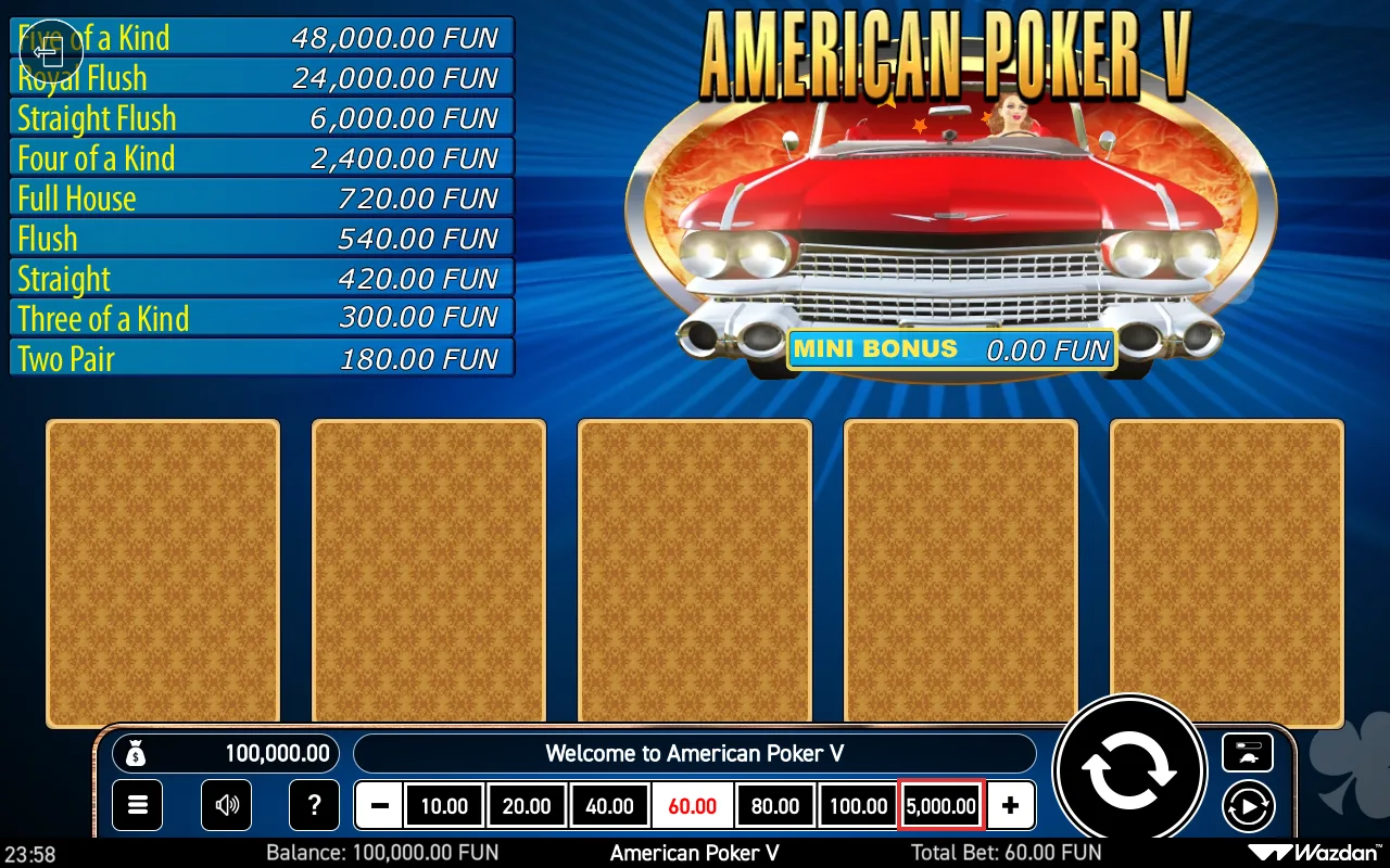 The base game — American Poker v