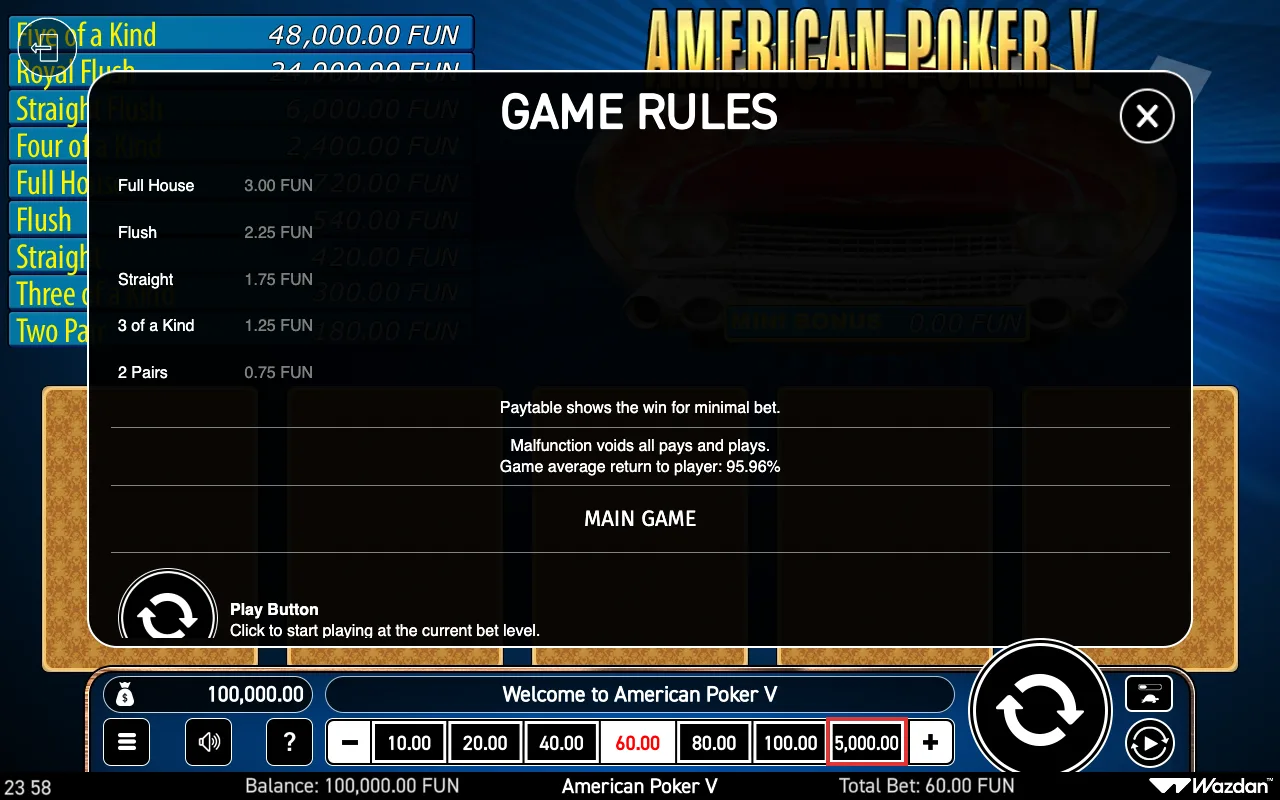 Game rules, page 2 — American Poker v