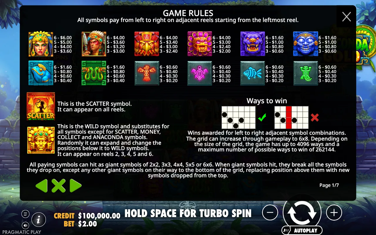 Game rules, page 1 — Anaconda Gold