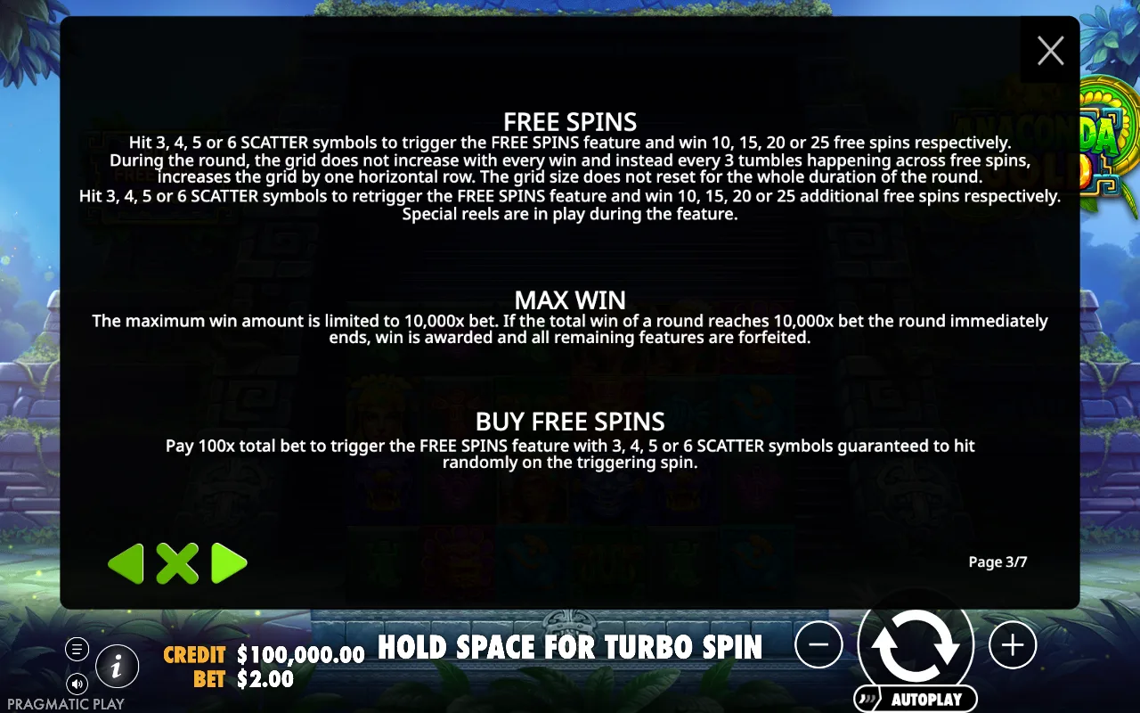 Free spins — Anaconda Gold