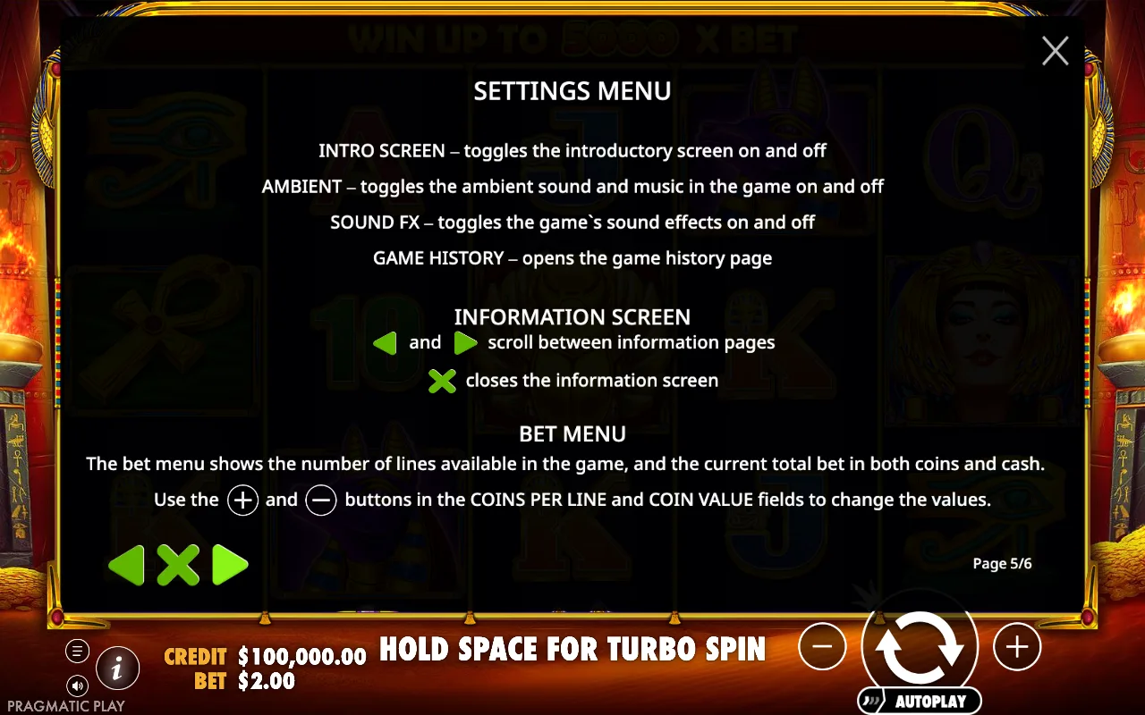 Settings menu — Ancient Egypt Classic