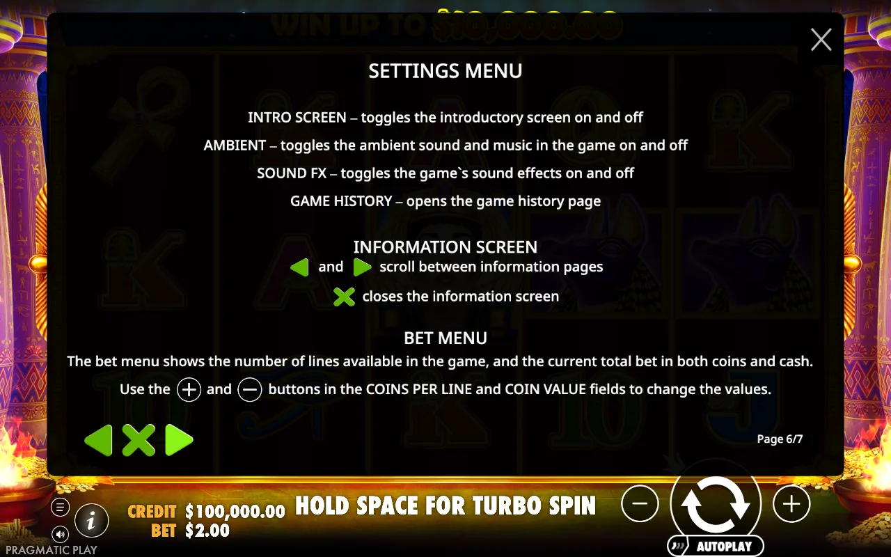 Settings menu — Ancient Egypt