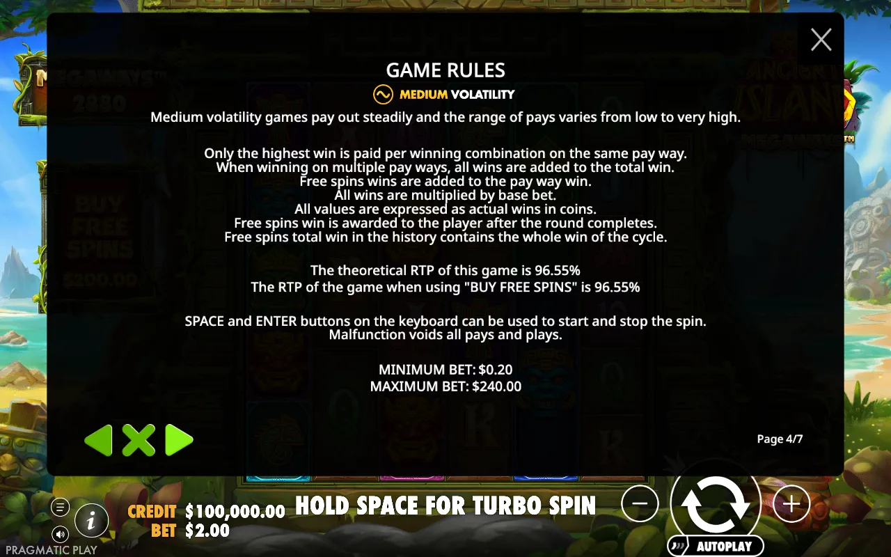 Game rules — Ancient Island Megaways