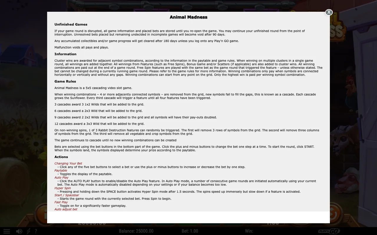 Game rules, page 1 — Animal Madness