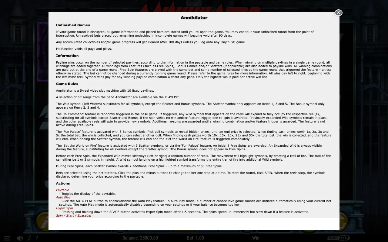 Game rules, page 1 — Annihilator