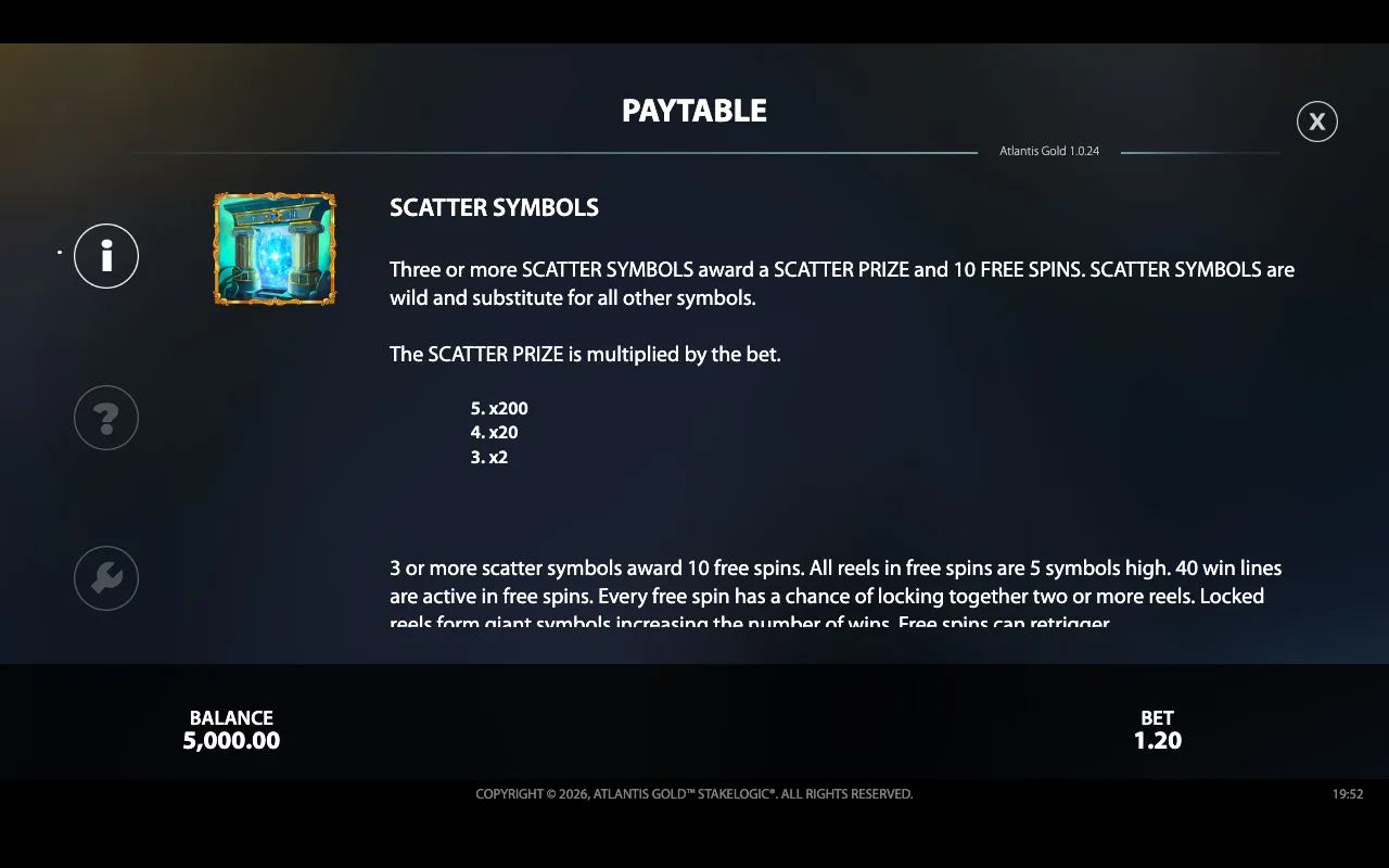 Paytable — Atlantis Gold
