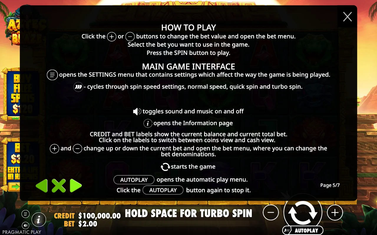 How to play — Aztec Blaze
