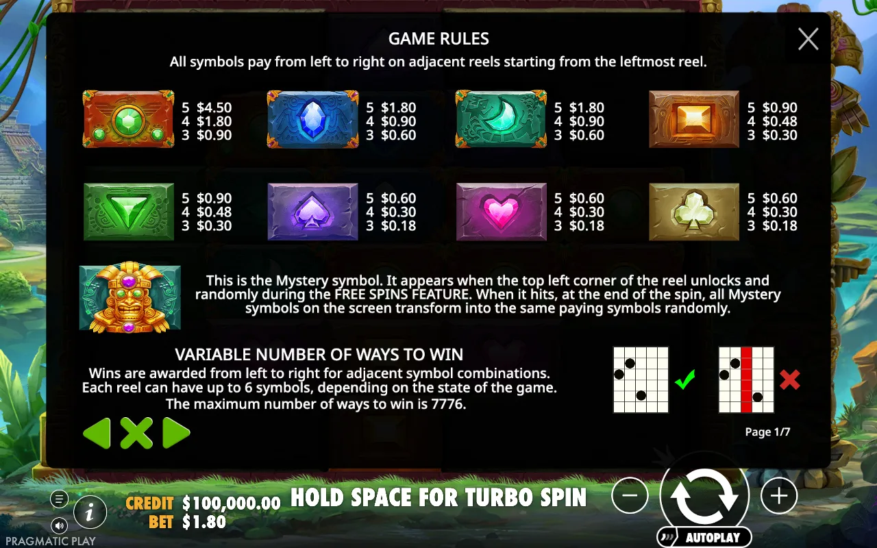 Game rules, page 1 — Aztec Bonanza