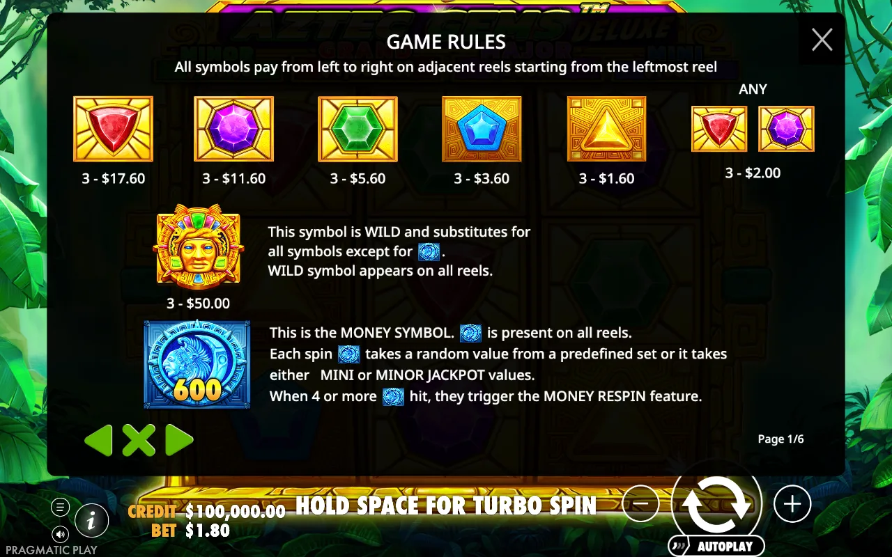 Game rules, page 1 — Aztec Gems Deluxe