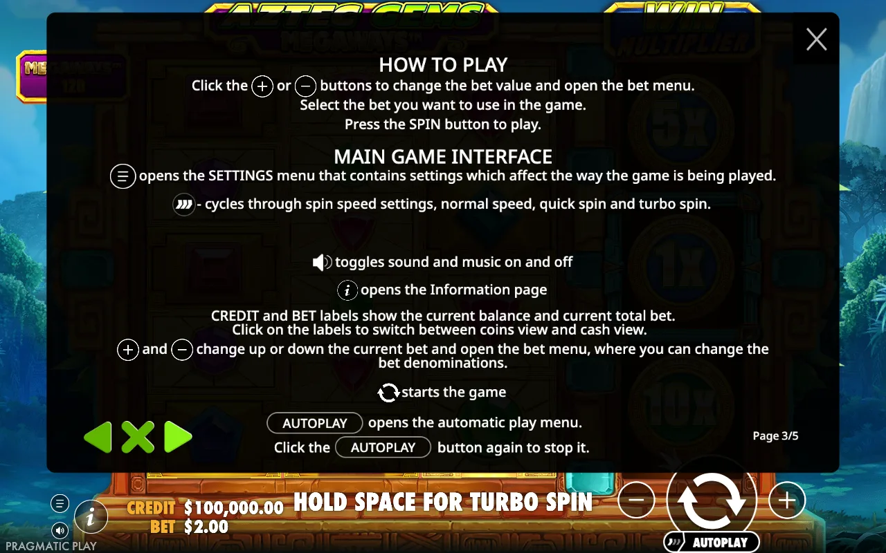 How to play — Aztec Gems Megaways