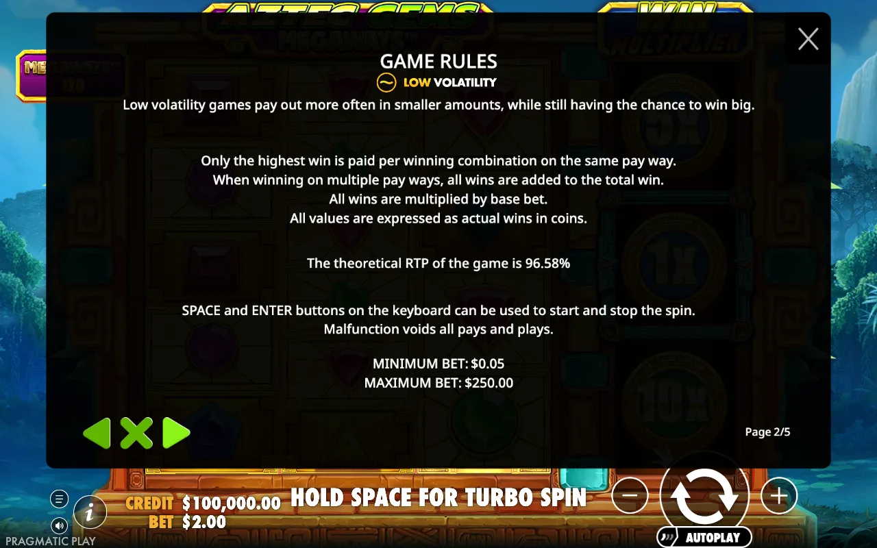 Game rules — Aztec Gems Megaways