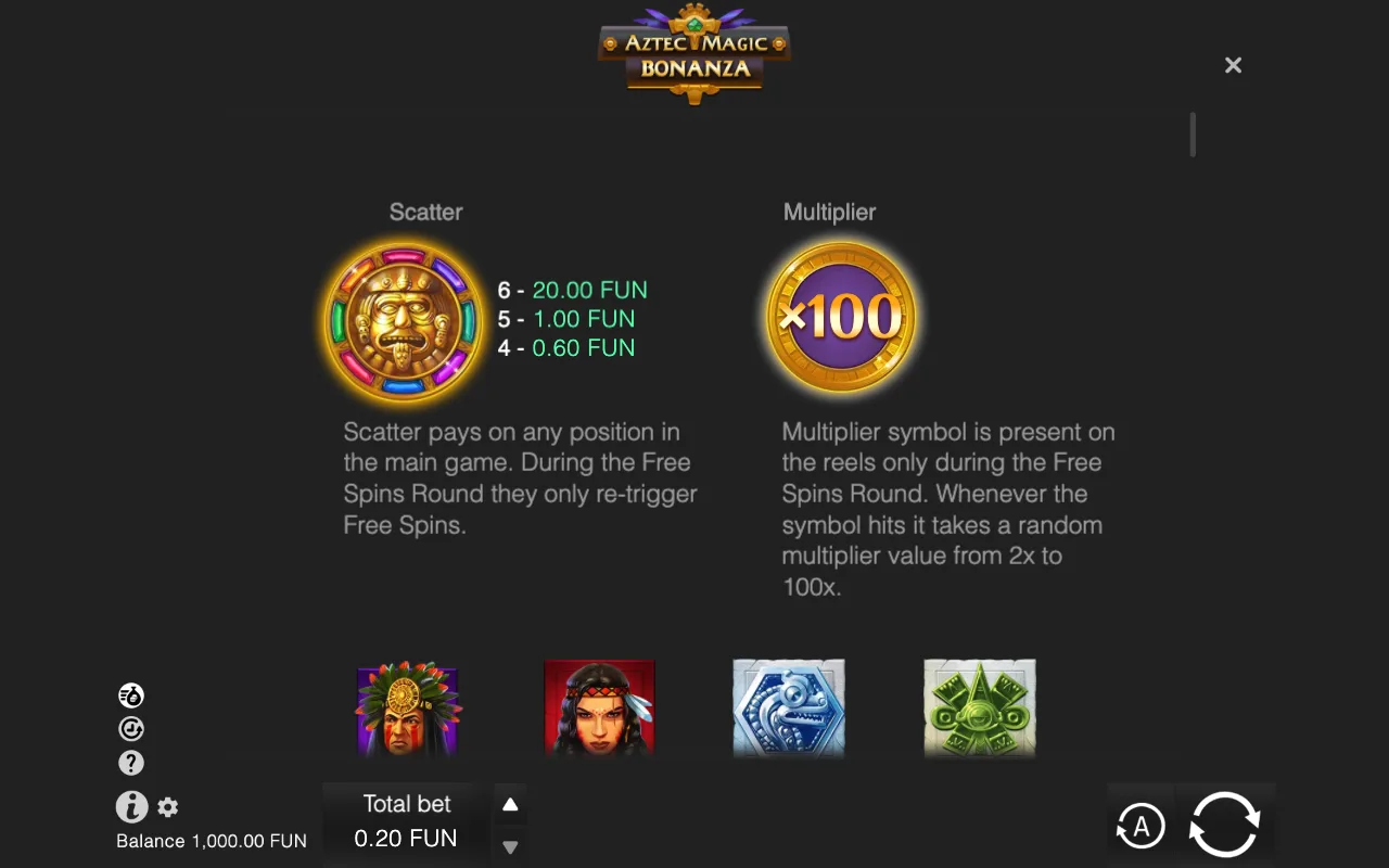 Game rules, page 1 — Aztec Magic Bonanza