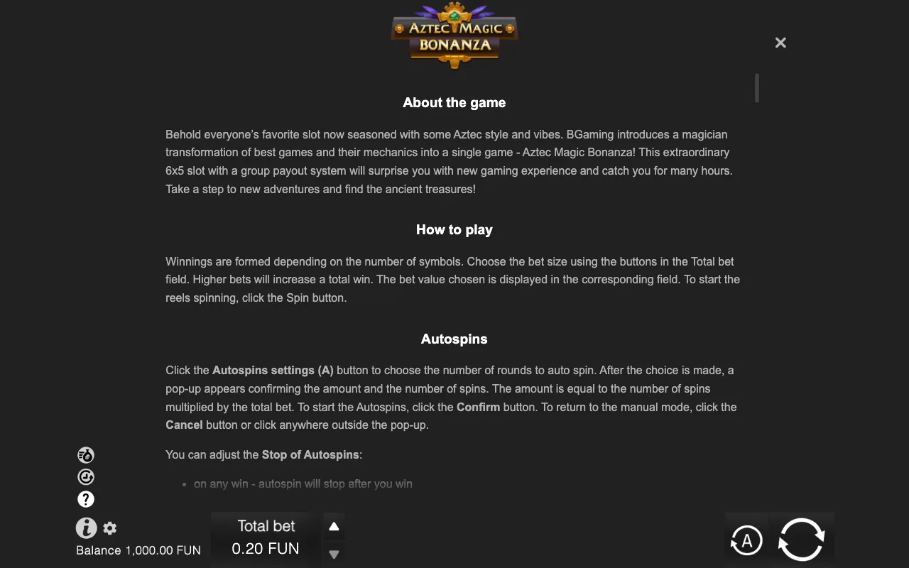 Game rules, page 6 — Aztec Magic Bonanza