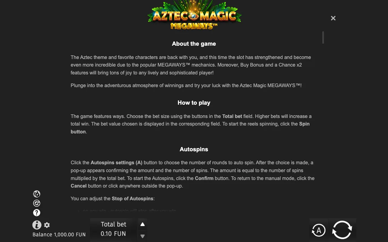 Game rules, page 6 — Aztec Magic Megaways