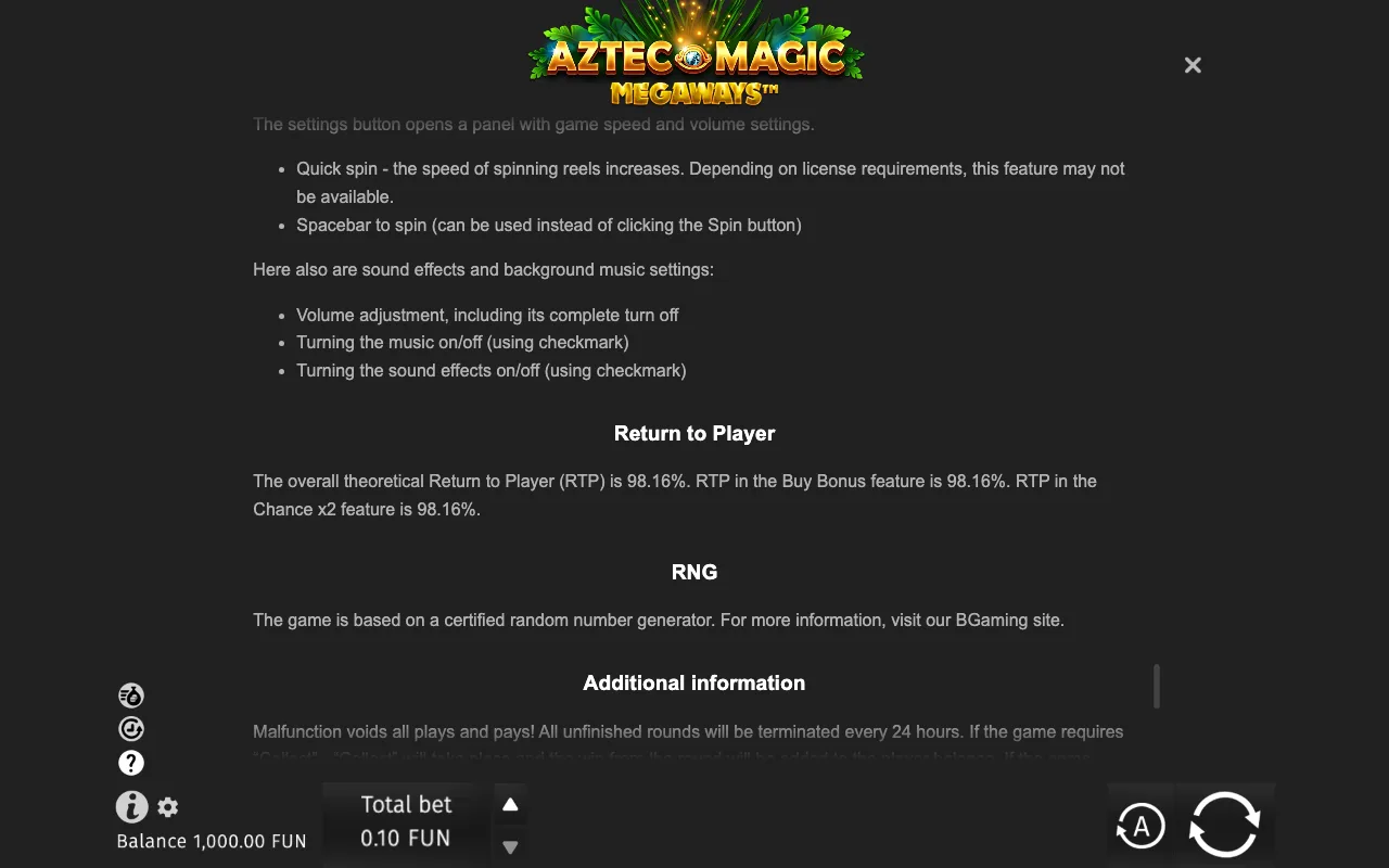 Game rules, page 9 — Aztec Magic Megaways
