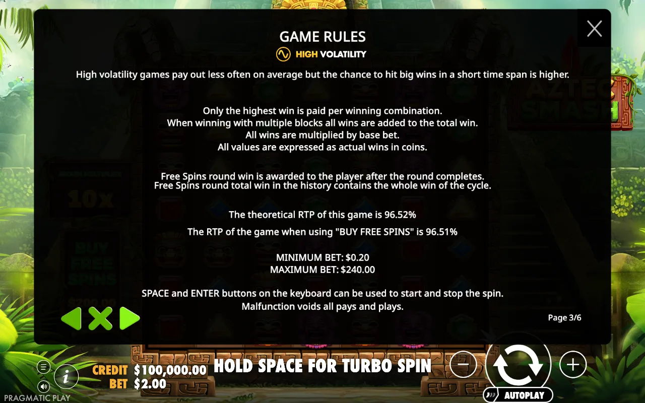 Game rules — Aztec Smash