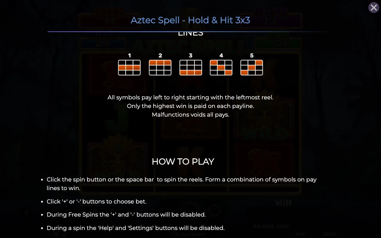 Game rules, page 6 — Aztec Spell Holdhit 3x3