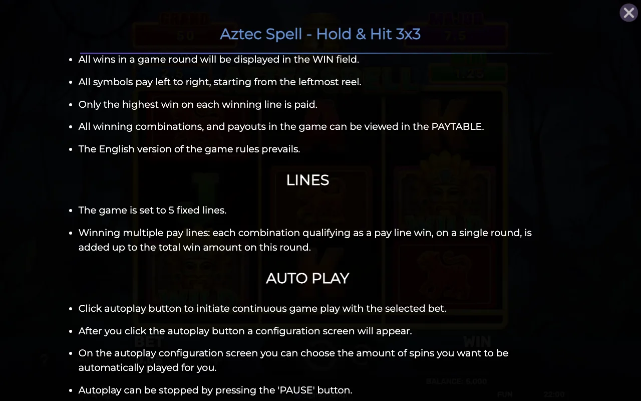 Game rules, page 7 — Aztec Spell Holdhit 3x3