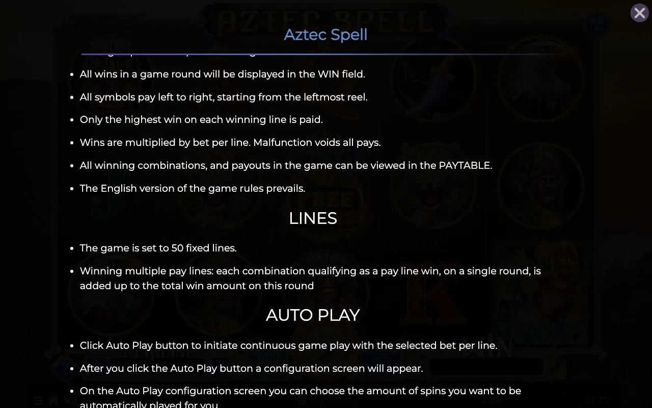 Game rules, page 7 — Aztec Spell