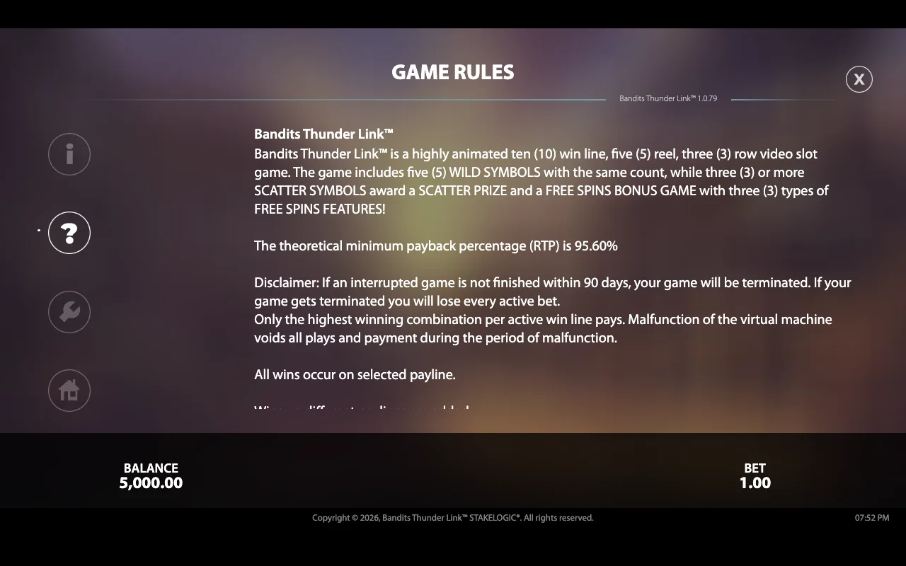 Game rules — Bandits Thunder Link