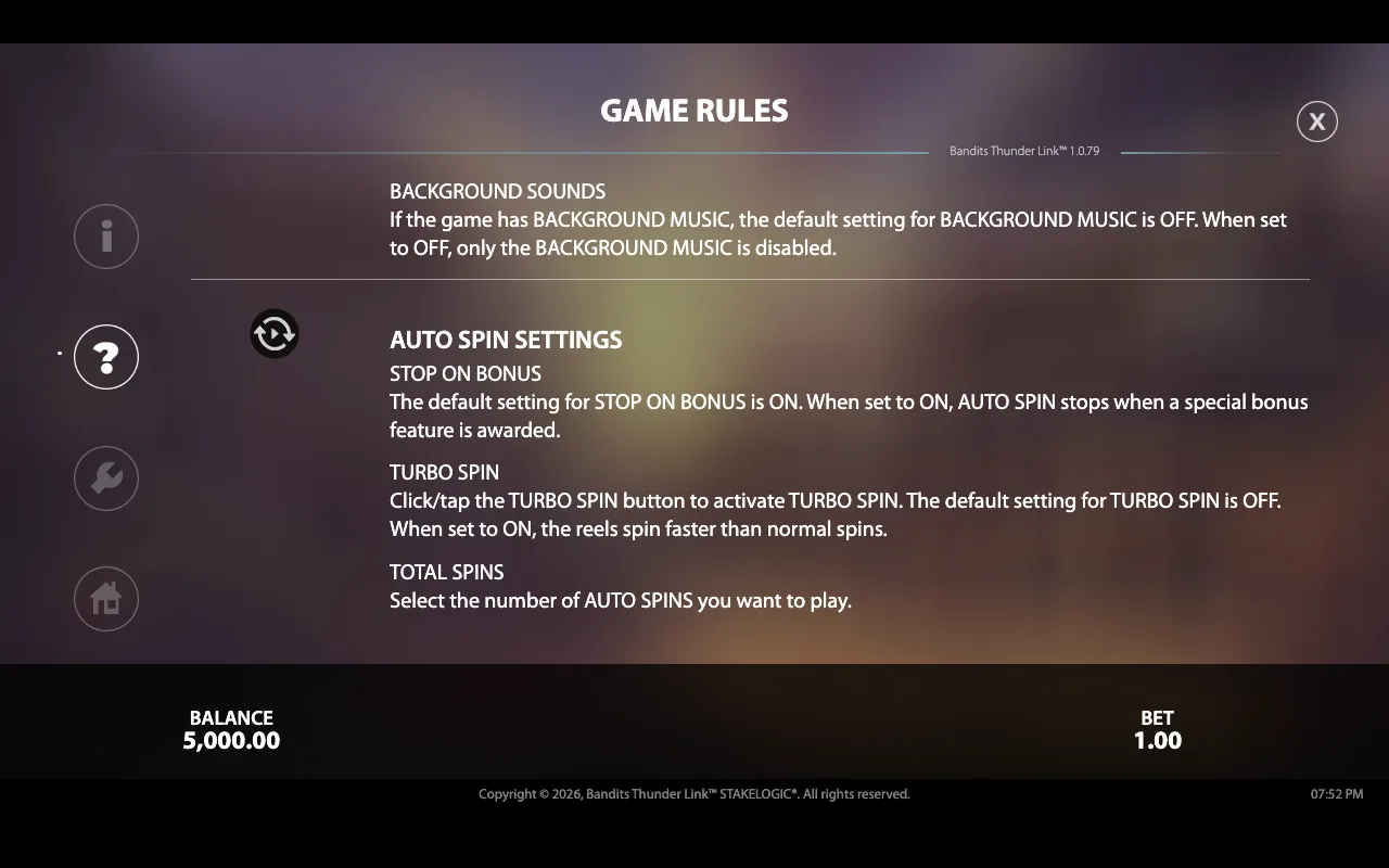 Game rules — Bandits Thunder Link