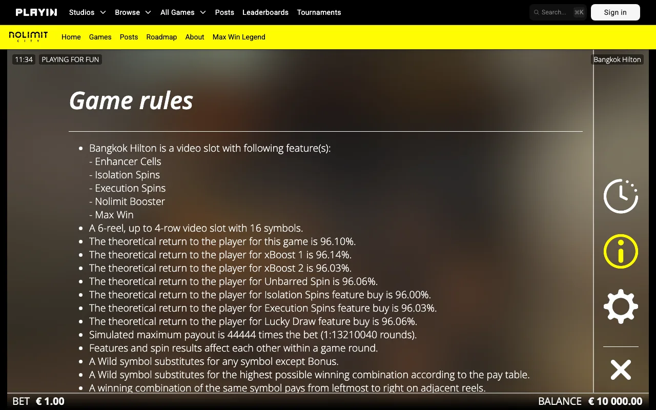 Game rules, page 1 — Bangkok Hilton